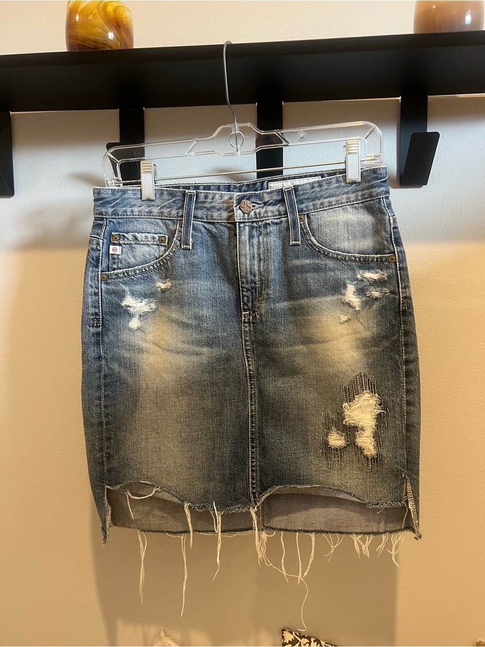 Ag Adriano Goldschmied Distressed Erin Denim Pencil Skirt Size 27R-